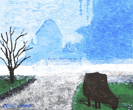 Kuh im Nebel nach Claude Monet