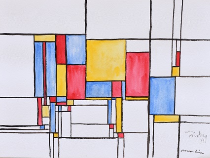 Kuhkomposition in Rot, Blau und Gelb nach Piet Mondrian